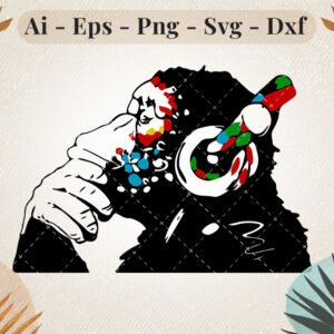 Colorful Gorilla Headphones SVG Design
