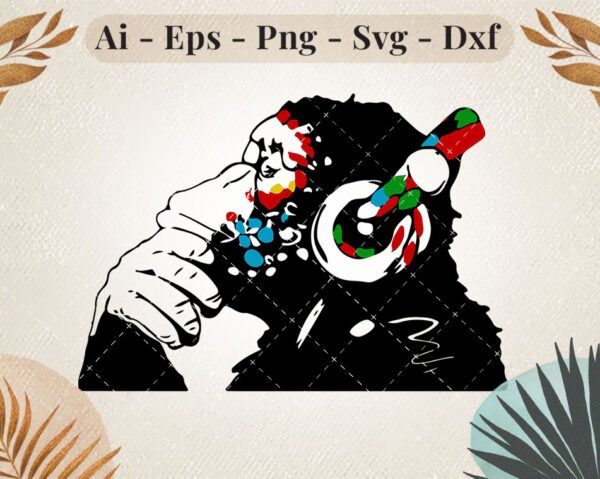 Colorful Gorilla Headphones SVG Design