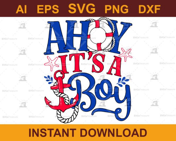 Ahoy It’s a Boy Nautical Baby Announcement SVG Design