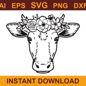 Floral Cow Head SVG