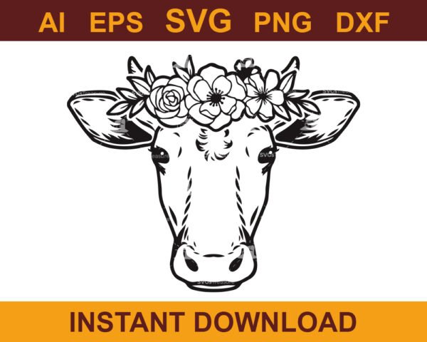 Floral Cow Head SVG
