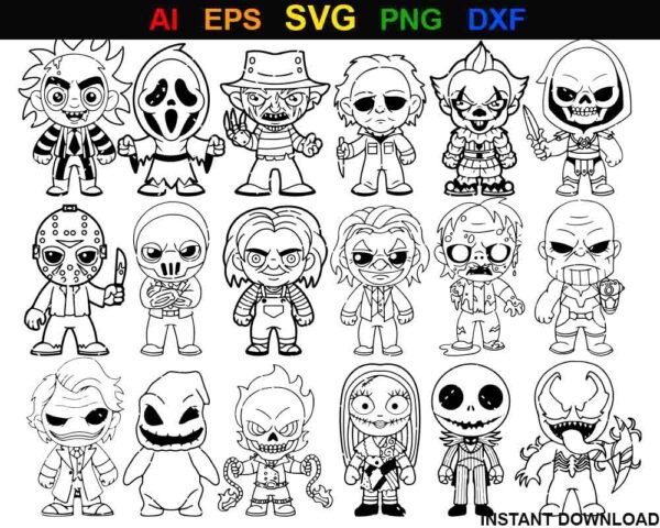 Horror Chibi SVG Bundle - Cute Scary Character Collection for Crafting