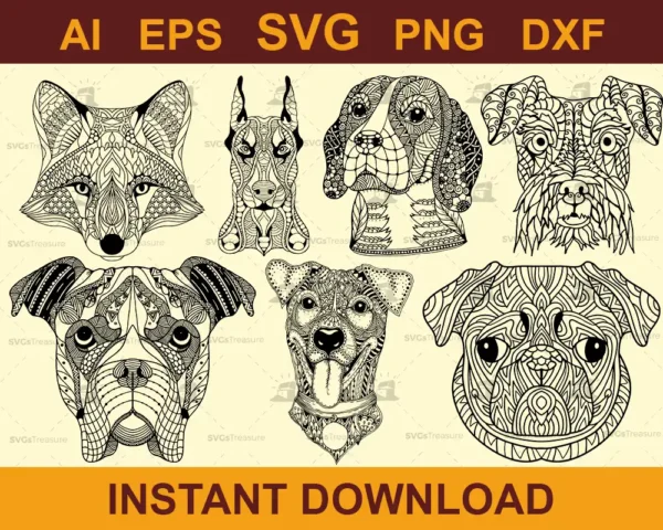 Intricate Dog and Animal Face SVG Bundle