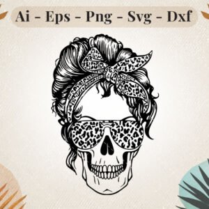 messy-bun-leopard-transparent-skull-svg