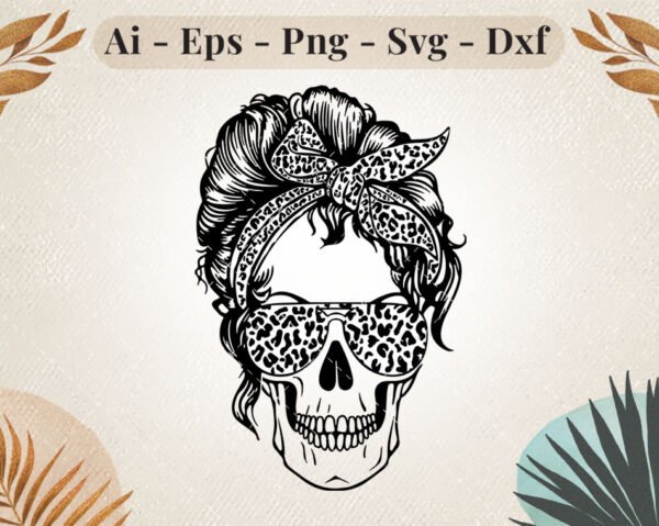 messy-bun-leopard-transparent-skull-svg