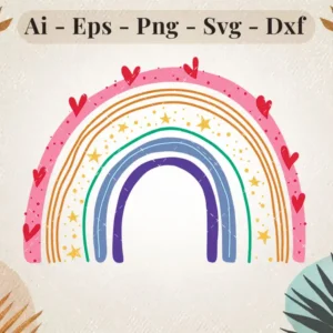 Organic Rainbow with Hearts and Stars SVG