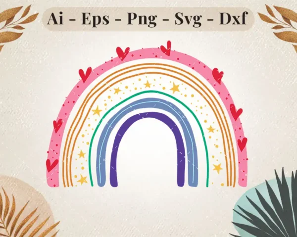 Organic Rainbow with Hearts and Stars SVG