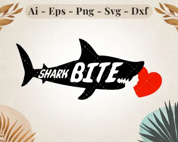 Shark Bite Love SVG Design featuring a playful shark biting a heart, perfect for fun and creative crafting projects