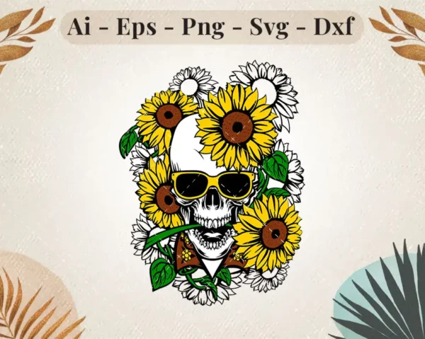 sunflower-skull-svg-design