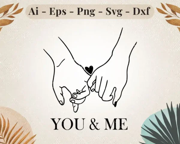 You & Me SVG | Holding Hands Line Art | Love & Couple Design